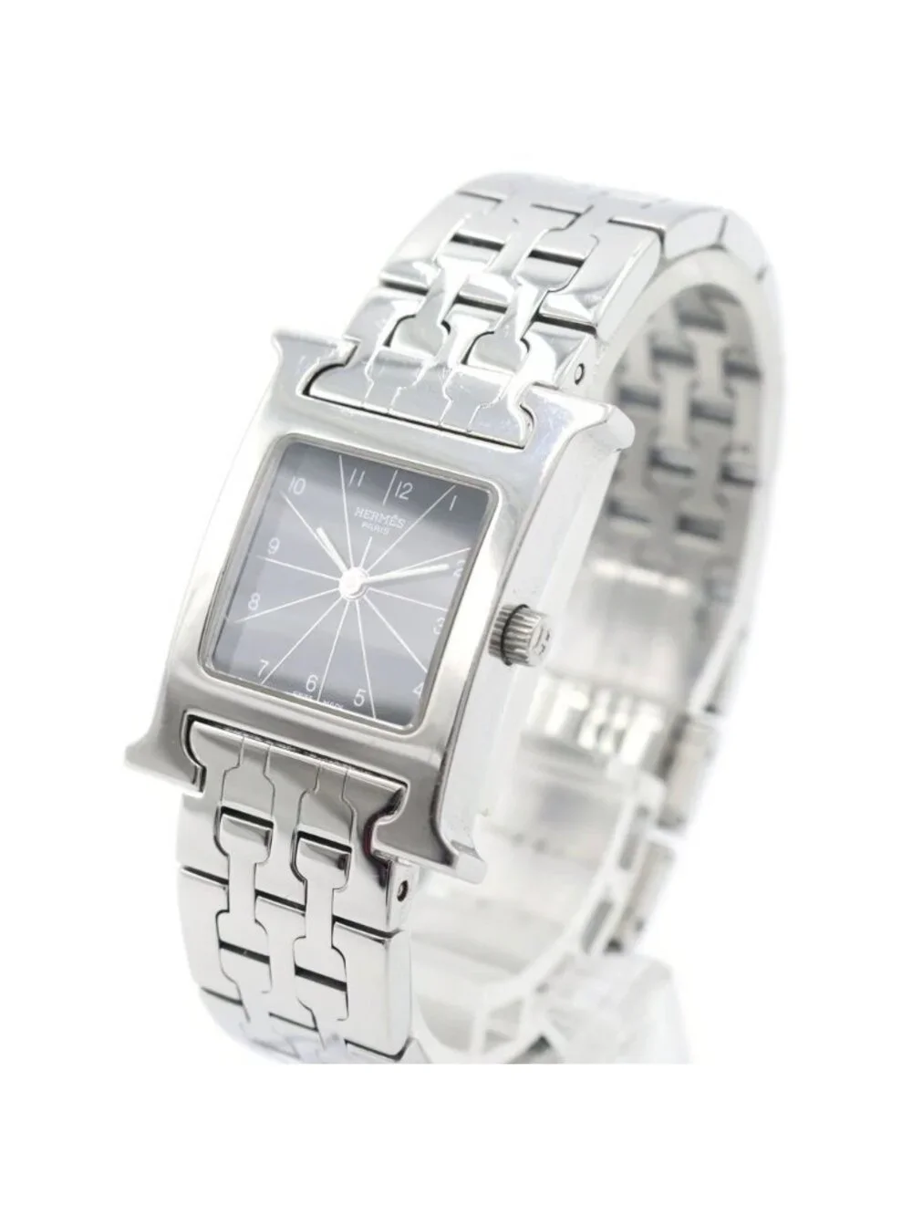 Hermes H Watch Black Dial SS Quartz Stainless Steel